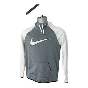 NIKE THERMA-FIT HOODIE SWEATSHIRT Gray/White BIG SWOOSH PULLOVER WOMEN'S SIZE L